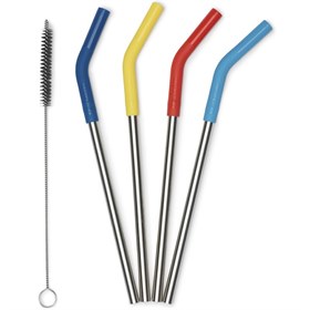 RVS Rietjes met Siliconen Opzetstuk - 8 mm Set van 4 Meerkleurig Blauw Klean Kanteen
