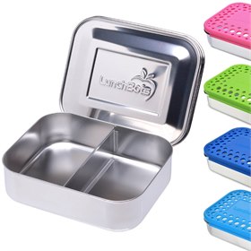 Lunchbots Medium Duo RVS Broodtrommel 2 Vaks 15x12x4