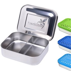 Image of Lunchbots Medium Duo RVS Broodtrommel 2 Vaks 15x12x4