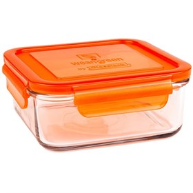 Vierkant bewaarbakje glas Meal Cube 850 ml blauwe deksel Wean Green