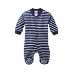Pyjama 1-delig met voetjes biokatoen Blauw-Wit gestreept Living Crafts