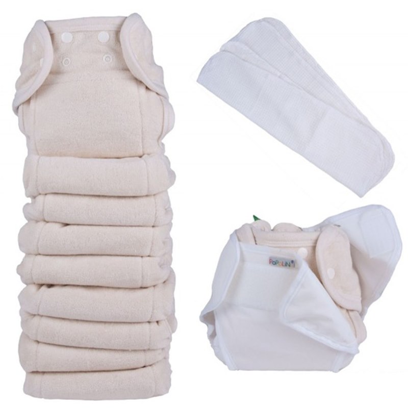Wasbare Luiers Onesize Organic Ecru Set Van 10 Popolini Bio Katoen