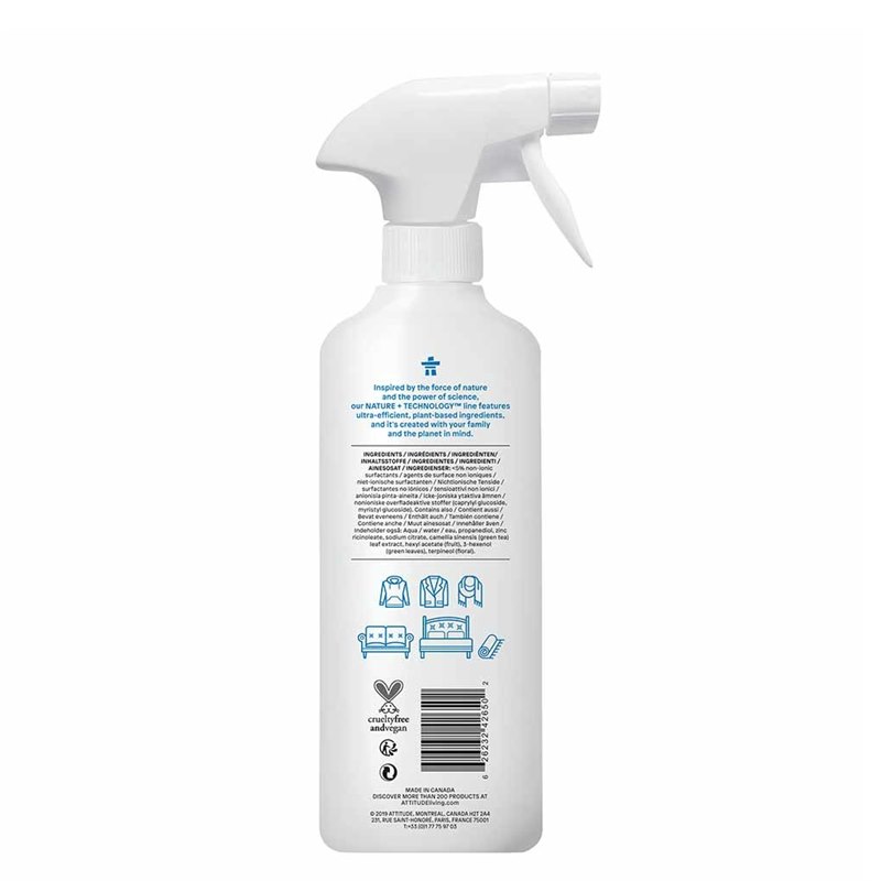 Boos Bovenstaande hek Ecologische Textielverfrisser 475 ml Attitude Ecologo gecertificeerd