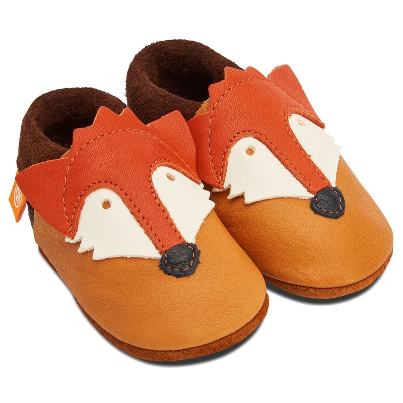 krekel Appal Vuilnisbak Leren Kinderslofjes Franz the Fox met Anti-Slip Zool Bruin Orangenkinder  ecologisch leer