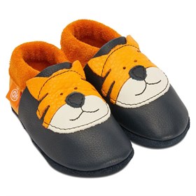 Image of Leren Kinderslofjes Dieren met Anti-Slip Zool - Tijger