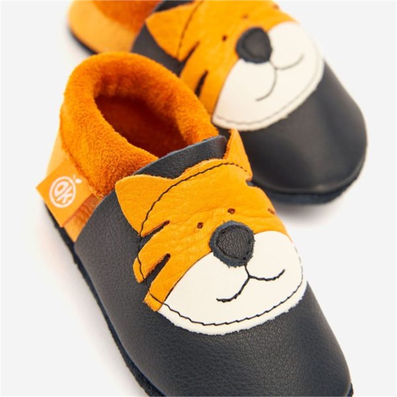 Kinderslofjes Dieren met Anti-Slip Zool Orangenkinder leer