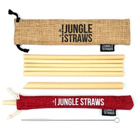 Set van 6 Bamboe Rietjes met Borsteltje en Jute Zakjes Berry Jungle Culture