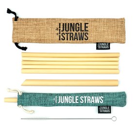 Set van 6 Bamboe Rietjes met Borsteltje en Jute Zakjes Marine Jungle Culture