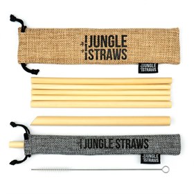 Image of Set van 6 Bamboe Rietjes met Borsteltje en Jute Zakjes Jungle Culture - Slate