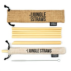 Image of Set van 6 Bamboe Rietjes met Borsteltje en Jute Zakjes Jungle Culture - Vanilla