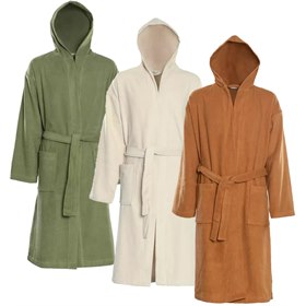 Badjas Dames en Heren Badstof Biokatoen met Capuchon Living Crafts