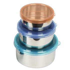 Round Nesting Trio Rvs Lekdicht Doorzichtig Deksel Set van 3 Gekleurd U-konserve