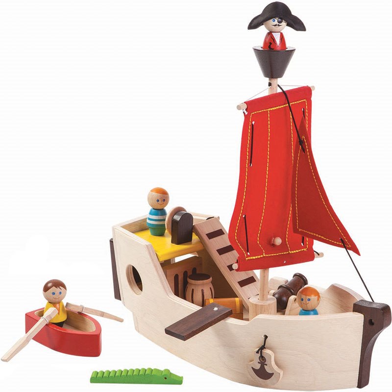 Cilia Willen Ontmoedigd zijn Houten piratenschip met accessoires Plantoys duurzaam hout