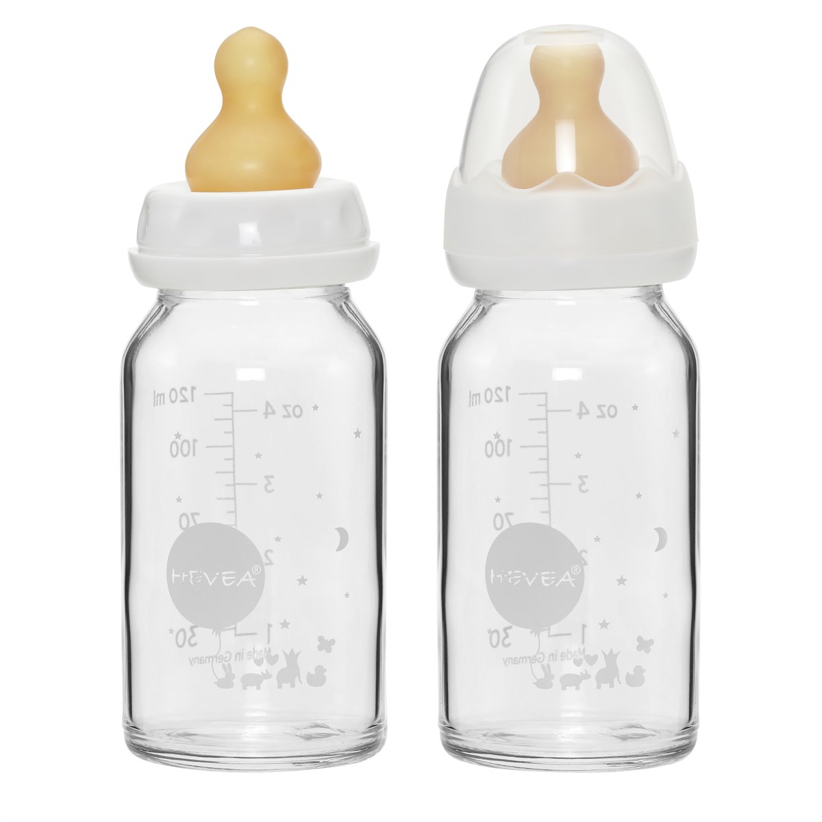 Boomgaard beheerder Kalmte Glazen Babyflesjes Natuurrubber Speen 120 ml Set van 2 Hevea 100% BPA-vrij