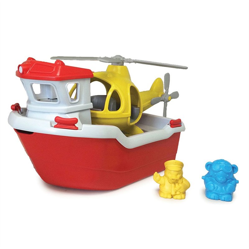 Oorlogsschip Respectievelijk Sloppenwijk Reddingsboot met Helikopter Gerecycled Materiaal Green Toys