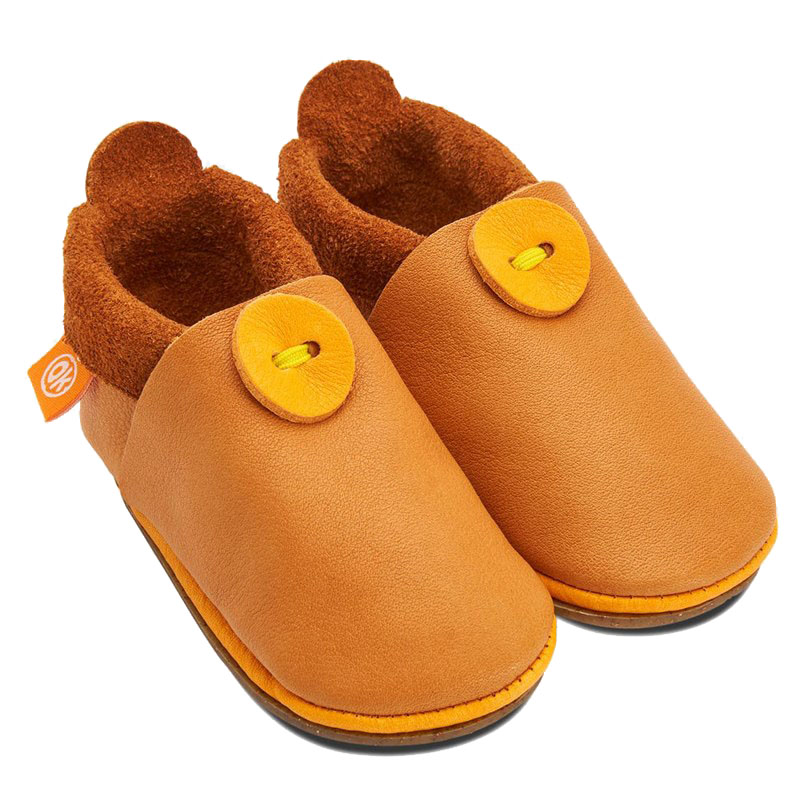 Eerste zijde Negen Leren Kindersloffen Amigo met Antislip Zool van Kurk-Rubbermengsel  Orangenkinder pantoffels