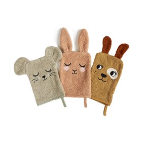 Image of Set van drie washandjes van badstof biokatoen 15 x 21 cm - Bunny