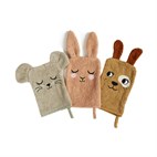 Set van drie dieren washandjes van organisch badstof katoen 15 x 21 cm Bunny Roommate