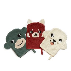 Image of Set van drie washandjes van badstof biokatoen 15 x 21 cm - Monkey