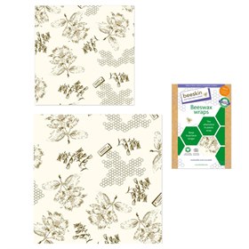 Image of Herbruikbare Set van 2 Bijenwasdoeken Beeskin M & L - Flower