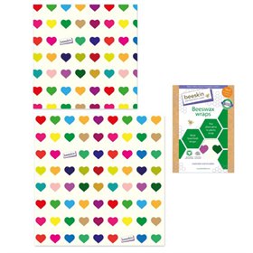 Image of Herbruikbare Set van 2 Bijenwasdoeken Beeskin M & L - Colourful Hearts