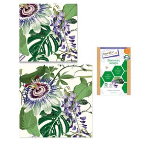 Image of Herbruikbare Set van 2 Bijenwasdoeken Beeskin M & L - Passion Flower