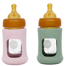 Plasticvrije Glazen Babyfles Brede Hals met Natuurrubber Speen 150 ml Hevea