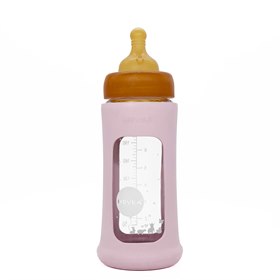 Glazen Babyfles Brede Hals met Natuurrubber Speen en Hoes Plasticvrij 250 ml Hevea
