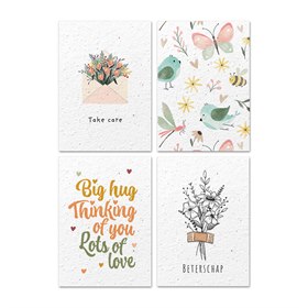 Set van 4 Ansichtkaarten met Bloemzaadjes Gerecycled Papier A6 Sterkte Growing Paper