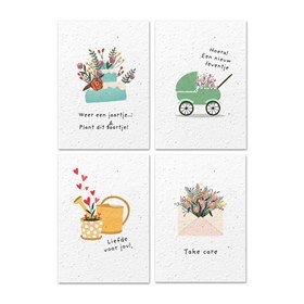 Set van 4 Ansichtkaarten met Bloemzaadjes Gerecycled Papier A6 It's a Match Growing Paper