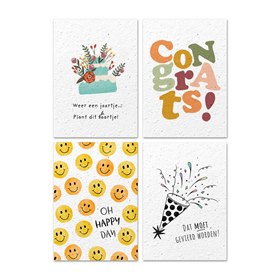 Set van 4 Ansichtkaarten met Bloemzaadjes Gerecycled Papier A6 Felicitatie Growing Paper