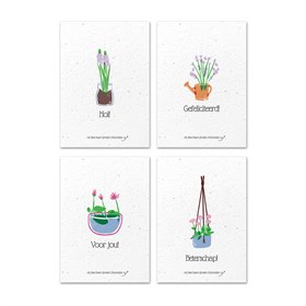 Set van 4 Kaarten met Bloemzaadjes Gerecycled Papier A6 Lente in de Tuin Growing Paper