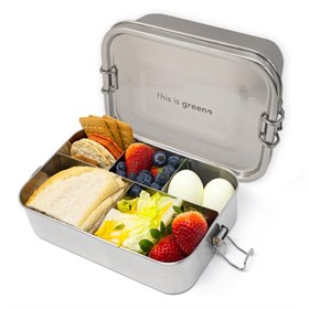 Tweedekans RVS Broodtrommel 5 Vaks Lekdicht 21x14x5 This is Green Green Jump