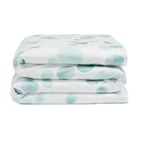 Kinderdekbedovertrek met Print Biologisch Katoensatijn Watercolor Dots Sea Green Yumeko